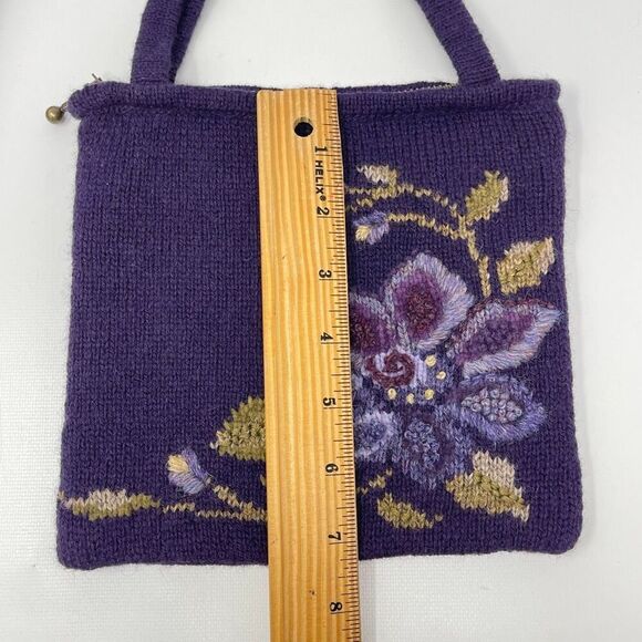 Icelandic Design Wool Blend Shoulder Bag Two Strap Purse Knitted Purple Floral - Picture 10 of 13
